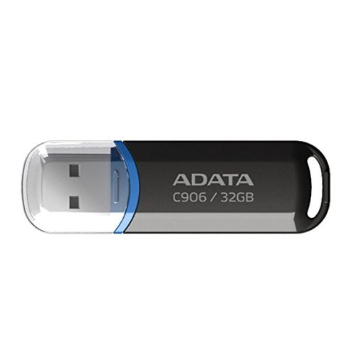 Compact black and blue ADATA C906 32GB USB 2.0 flash drive, lightweight design, part of the Classic Series. Compact black and blue ADATA C906 32GB USB 2.0 flash drive, lightweight design, part of the Classic Series.